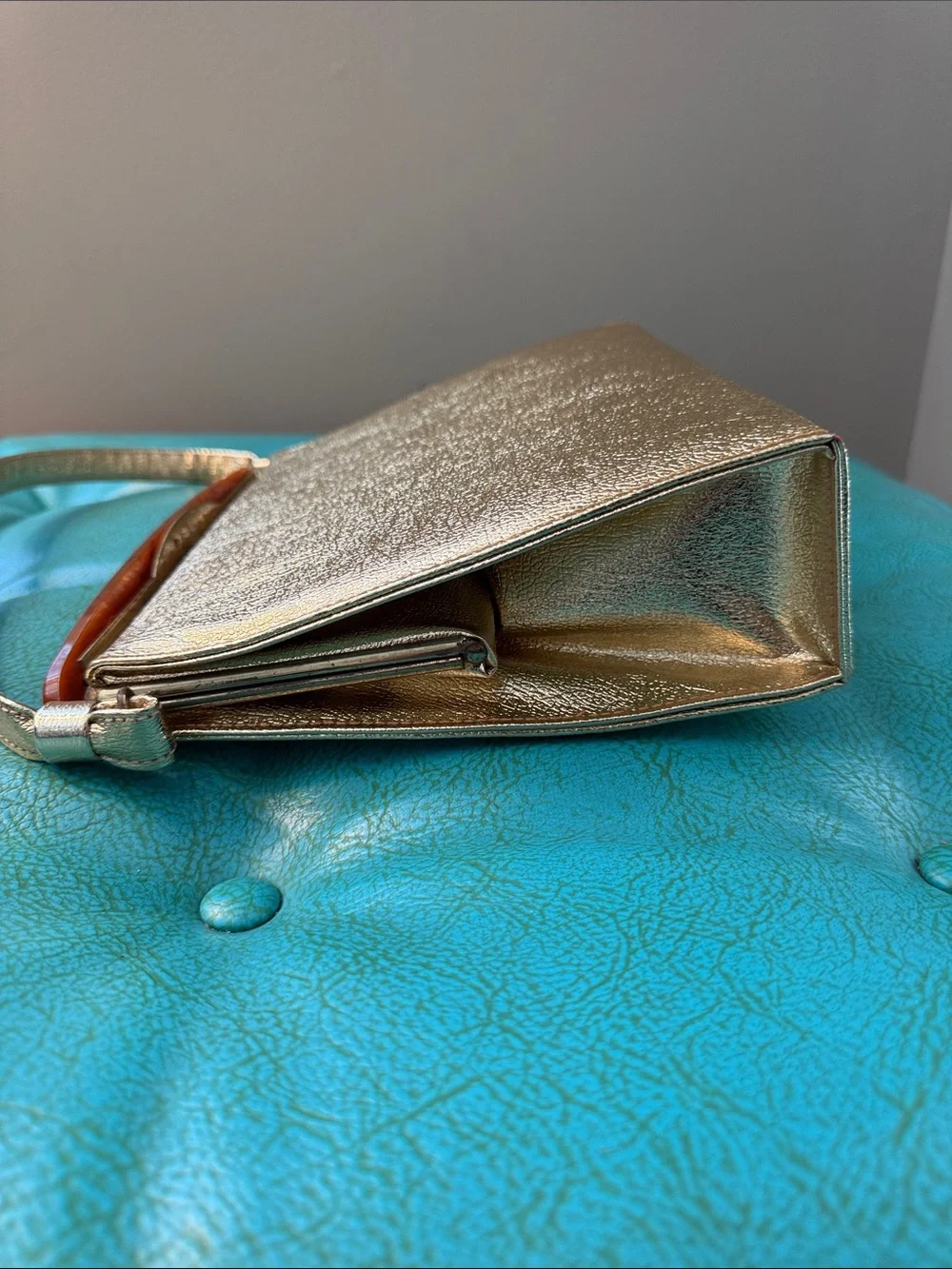 Vintage Town & Country Metallic Gold structured Shoulder Bag Purse mid century
